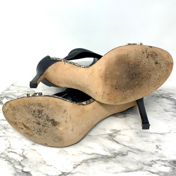 Elle Tahari Leather Snake Skin Open Toe Heeled Ankle Cuff Booties 37 Classic - Picture 8 of 14